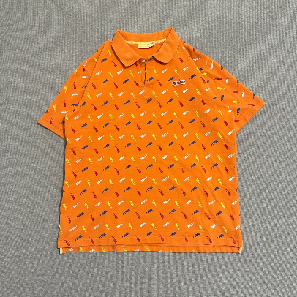 Rocawear AOP Logo Script Print Pique Polo Shirt Orange Y2K Hip Hop Men's XXL